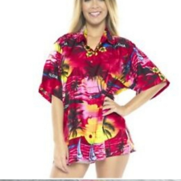 Vintage Hawaiian Print Button Front Shirt - Picture 1 of 7